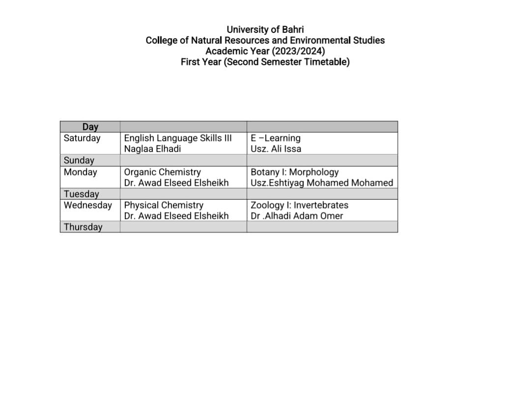Timetable